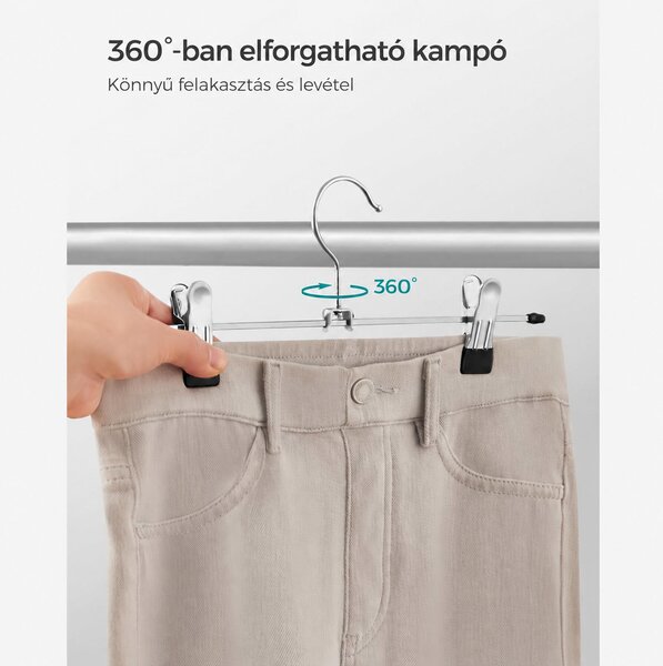 Fém nadrágfogasok 31 cm-es csúszásgátló ruhaakasztók, 20 darabos csomag