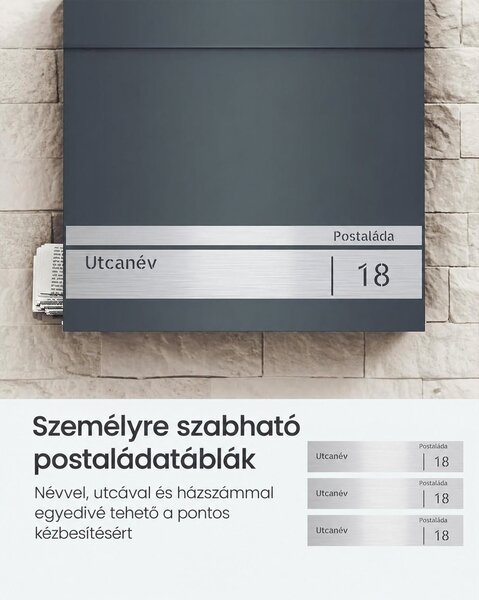 SONGMICS Személyre Szabható Postaláda Névtáblával és Zárral, Antracitszürke