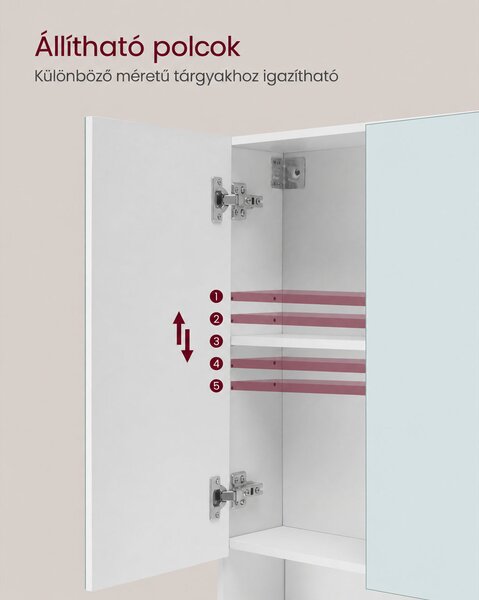 Fali tükörszekrény nyitott rekesszel és állítható polcokkal, felhőfehér