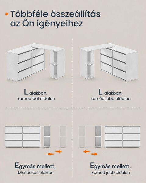 SONGMICS HOME KADIN fésülködőasztal és 6 fiókos komód, moduláris, hófehér