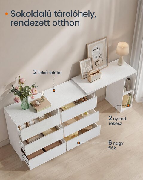 SONGMICS HOME KADIN fésülködőasztal és 6 fiókos komód, moduláris, hófehér