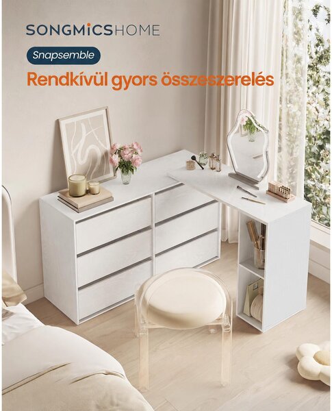 SONGMICS HOME KADIN fésülködőasztal és 6 fiókos komód, moduláris, hófehér