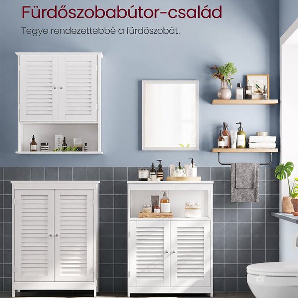 Szabadon álló ajtós szekrény, fürdőszobai padlószekrény 60 x 30 x 80 cm, fehér