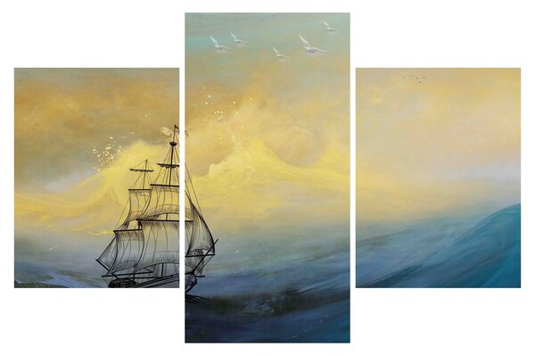 Kép - Egy hajó festménye a tengeren (90x60 cm)