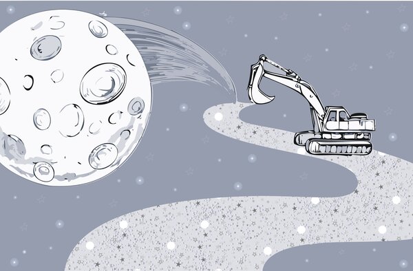 Fotótapéta Karikatúra egy buldózerről és a holdról, Űr fotótapéta, Népszerű fotótapéta, w04055 - Tapeko.hu