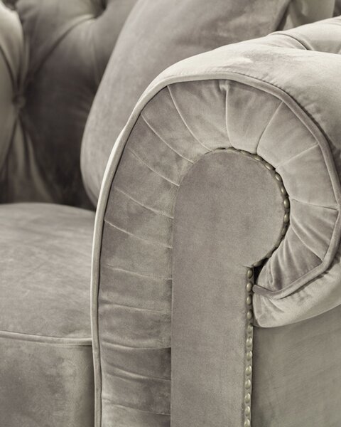 Chesterfield Classic bársony fotel szürke 118x96x77cm
