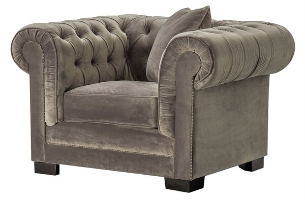 Chesterfield Classic bársony fotel szürke 118x96x77cm