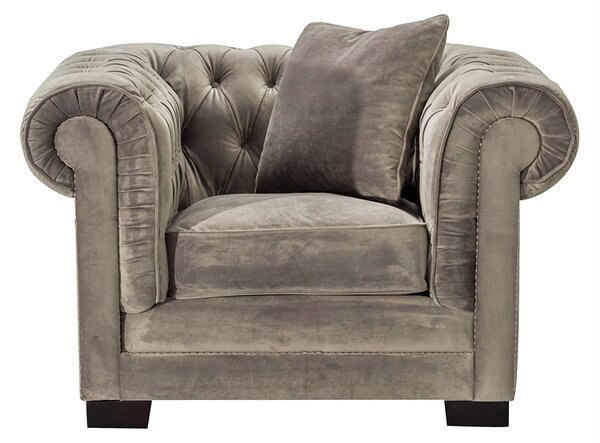 Chesterfield Classic bársony fotel szürke 118x96x77cm
