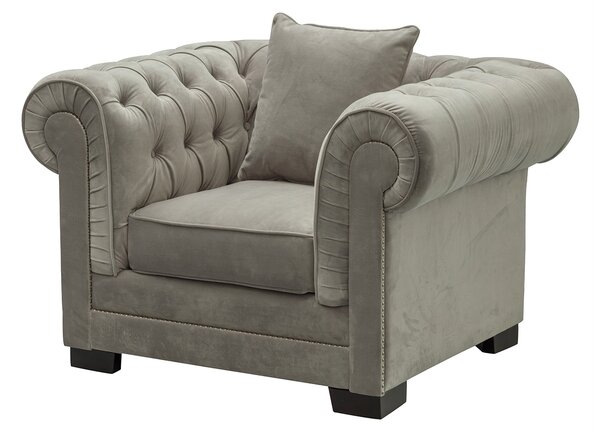 Chesterfield Classic bársony fotel világosszürke 118x96x77cm