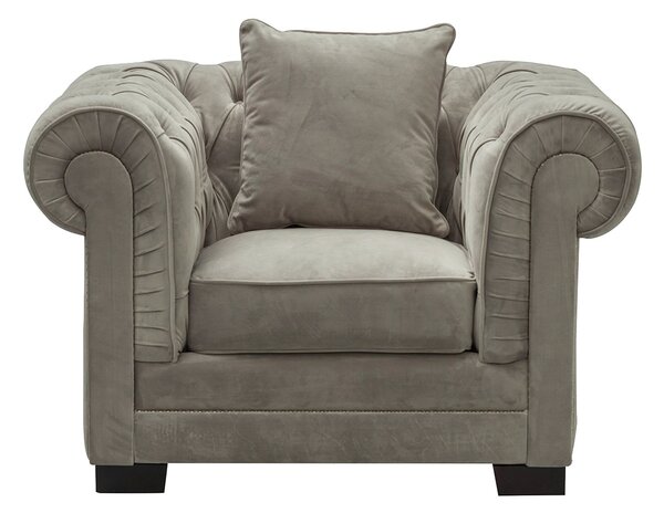 Chesterfield Classic bársony fotel világosszürke 118x96x77cm