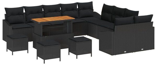 Kerti Kanapé Szett párnával tárolóval 13 pcs Fekete Poli rattan