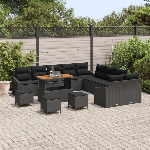 Kerti Kanapé Szett párnával tárolóval 13 pcs Fekete Poli rattan