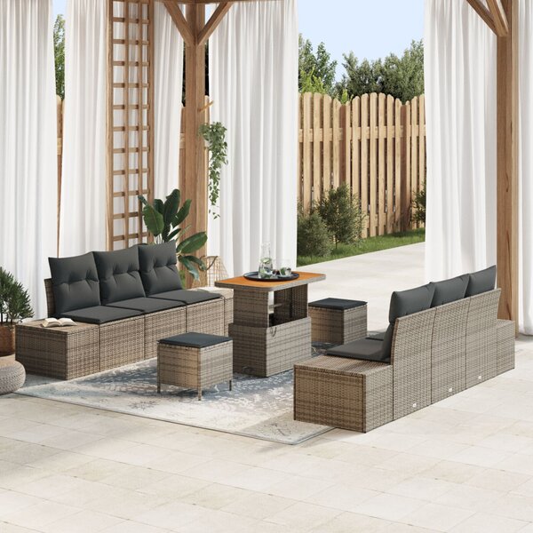 VidaXL 9 Részes Kerti Kanapé Készlet Párnákkal Szürke Poli Rattan Akácia, vidaXL 2 Személyes Kerti Kanapé Párnákkal Szürke Poli Rattan, vidaXL 3 Részes Kerti Étkező Készlet Párnákkal Szürke Poli Rattan Akácia