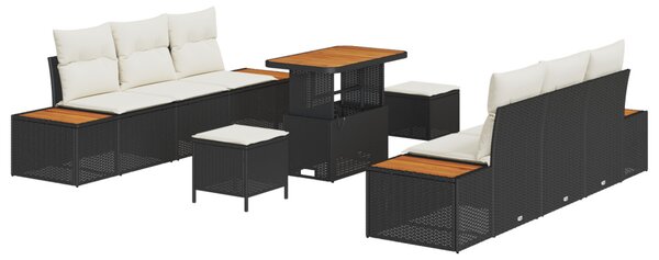 Kerti Kanapé Szett 9 pcs Fekete polirattan