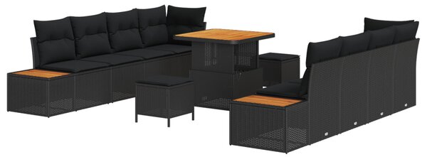 Kerti Kanapé Szett 11 db Fekete polirattan