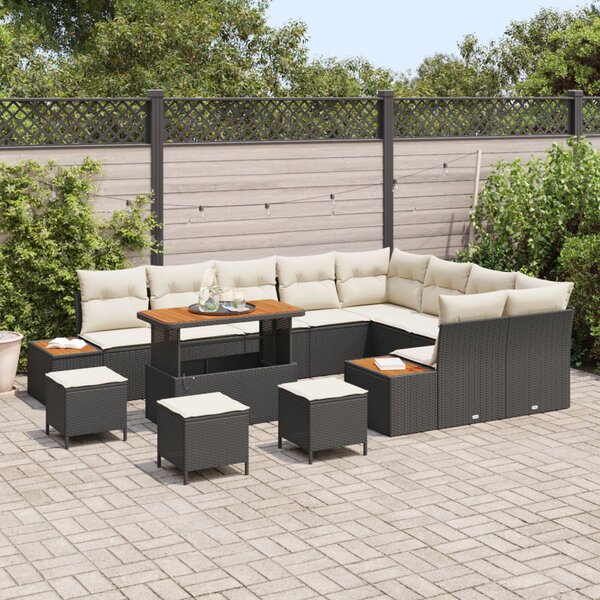 Kerti Kanapé Szett 12 db Fekete polirattan