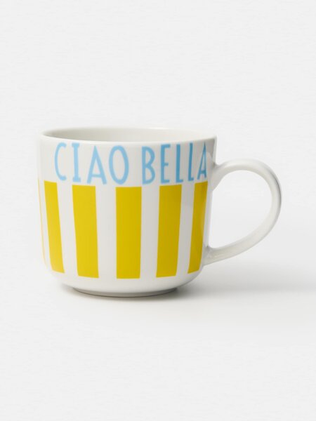 Sinsay - Csíkos kerámia bögre „Ciao bella” felirattal - többszínű
