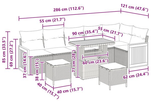 Kerti Kanapé Szett párnával 9 pcs Beige és Világosszürke