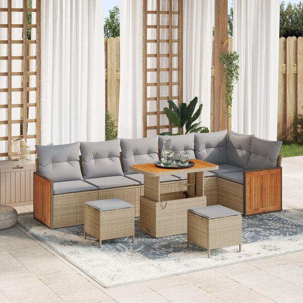 Kerti Kanapé Szett párnával 9 pcs Beige és Világosszürke