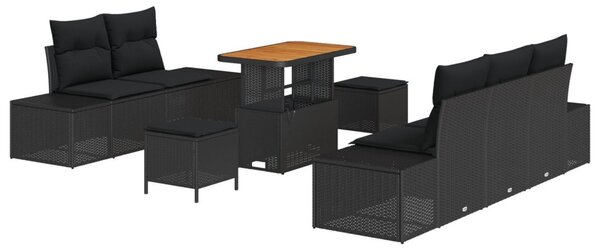 Kerti Kanapé Szett 8 db 7-Ülőhelyek száma Fekete Poli rattan