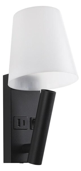 V-TAC CREE SMD fali olvasólámpa 2W LED lámpa USB töltővel, meleg fehér, fekete ház - SKU 240016