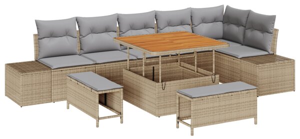 Kerti Kanapé Szett párnával tárolóval 9 pcs Bézs Poli rattan