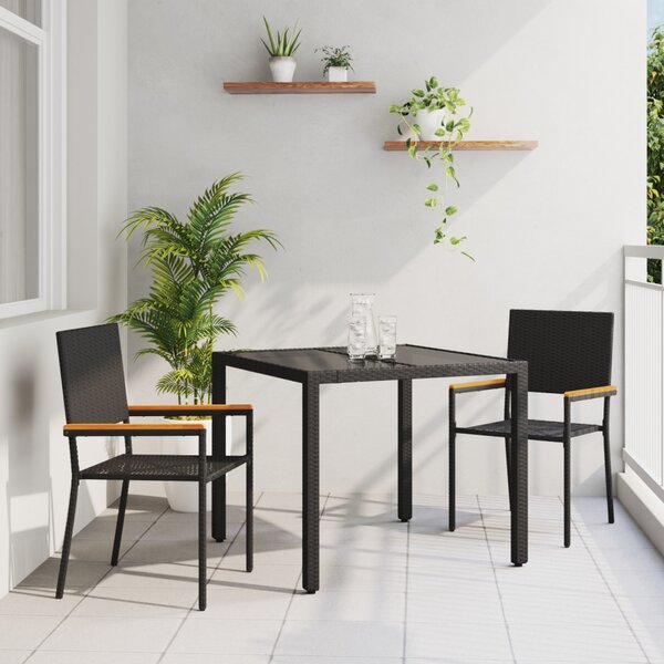 Kert étkező szett 3 pcs Fekete polirattan