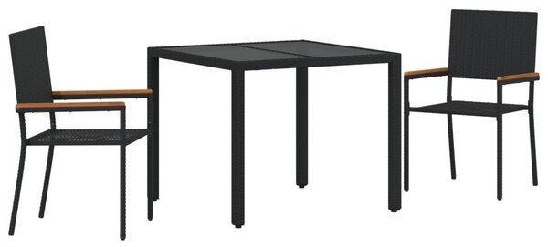 Kert étkező szett 3 pcs Fekete polirattan