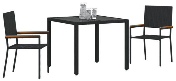 Kert étkező szett 3 pcs Fekete polirattan