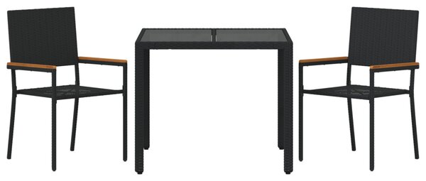 Kert étkező szett 3 pcs Fekete polirattan