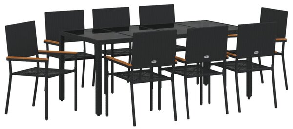 Kert étkező szett 9 pcs Fekete polirattan