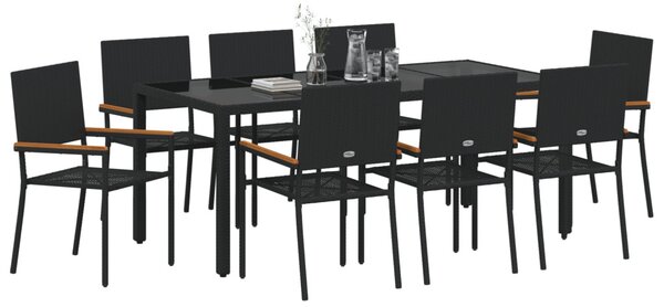 Kert étkező szett 9 pcs Fekete polirattan