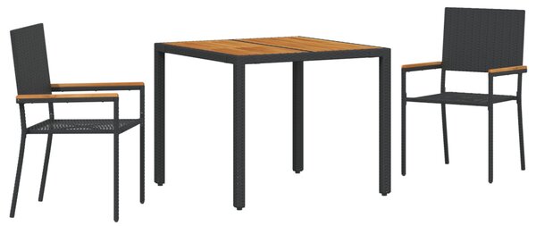 Kert étkező szett 3 pcs Fekete polirattan