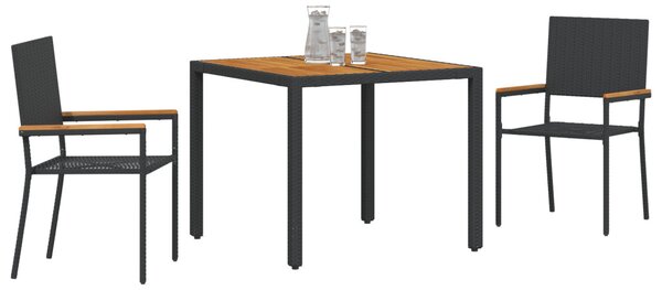 Kert étkező szett 3 pcs Fekete polirattan