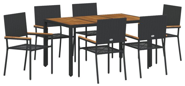 Kert étkező szett 7 pcs Fekete polirattan
