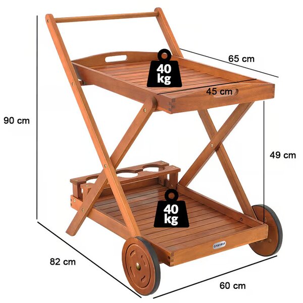 Casaria® Tálalókocsi - akác