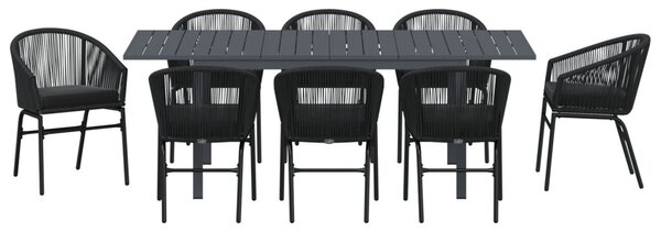 Kert étkező szett 9 db Fekete polirattan