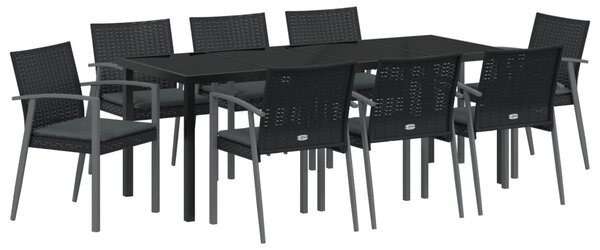 Kert étkező szett 9 pcs Fekete és Szürke PE Rattan