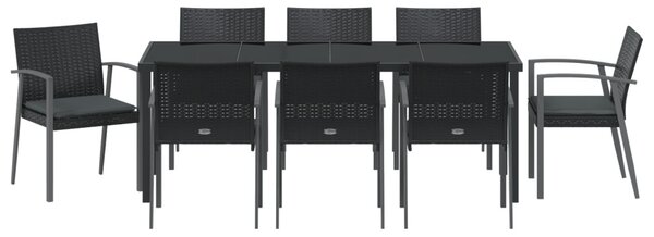 Kert étkező szett 9 pcs Fekete és Szürke PE Rattan