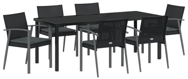 Kert étkező szett 7 db Fekete és Szürke PE Rattan