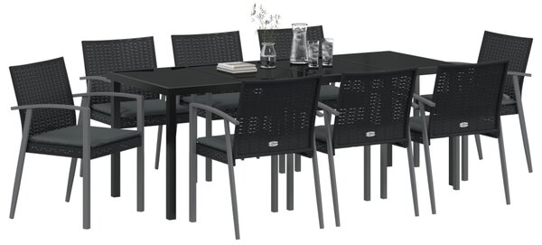Kert étkező szett 9 pcs Fekete és Szürke PE Rattan