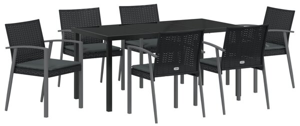 Kert étkező szett 7 pcs Fekete és Szürke PE Rattan