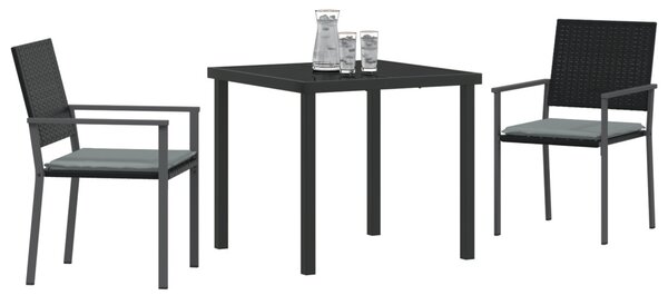 Kert étkező szett 3 db Fekete és Világosszürke PE Rattan