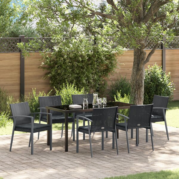 Kert étkező szett 7 pcs Fekete és Szürke PE Rattan