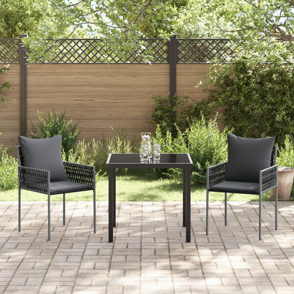 Kert étkező szett 3 pcs Fekete és Szürke PE Rattan
