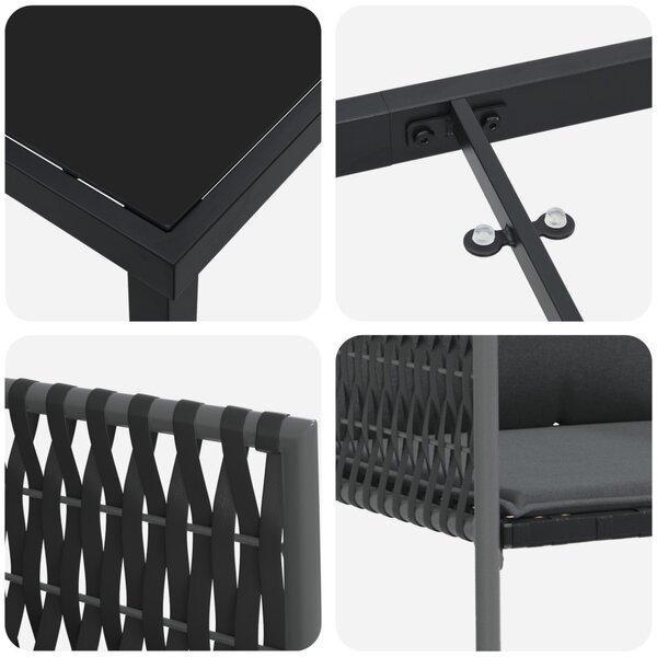 Kert étkező szett 7 pcs Fekete és Szürke PE Rattan