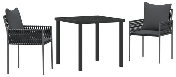 Kert étkező szett 3 pcs Fekete és Szürke PE Rattan