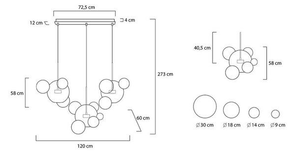 King Home Capri Line 3 LED Függőlámpa Arany-Fehér Üveggömbökkel