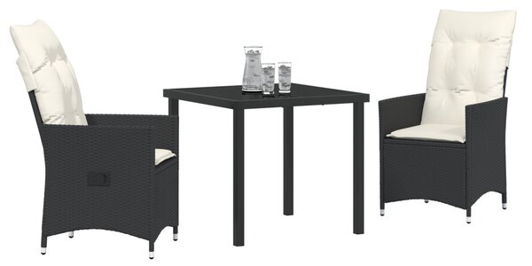 Kert étkező szett párnával 3 pcs Fekete polirattan