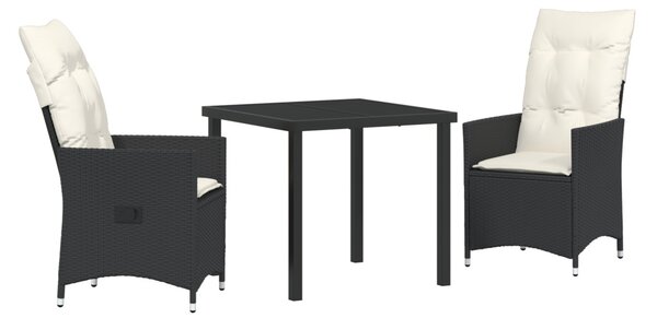 Kert étkező szett párnával 3 pcs Fekete polirattan